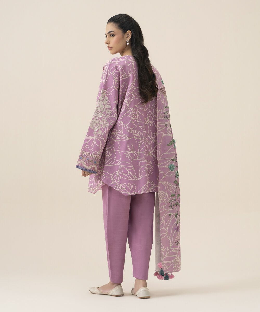 Women's Unstitched Lawn Embroidered Pink 3 Piece Suit