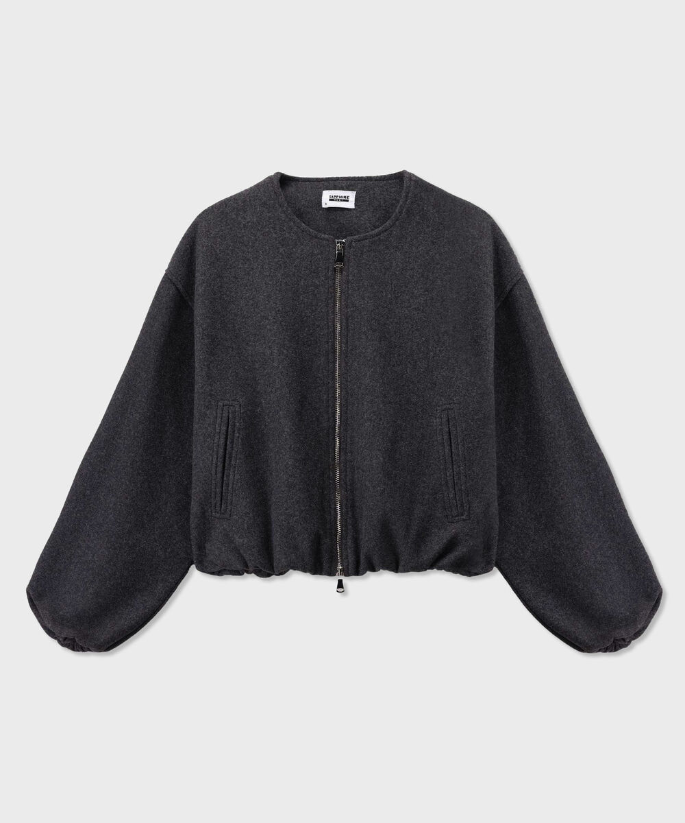 Women's Western Wear Grey Melange Zip-Up Puffed Jacket