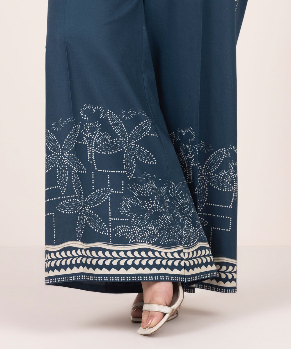Women's RTW Lawn Printed Blue Culottes