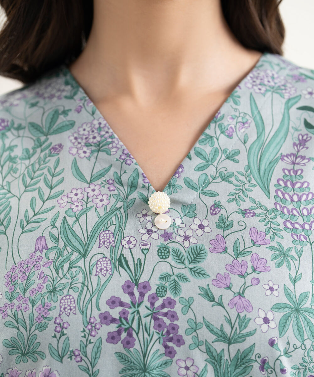 Women's RTW Cotton Viscose Printed Blue Straight Shirt