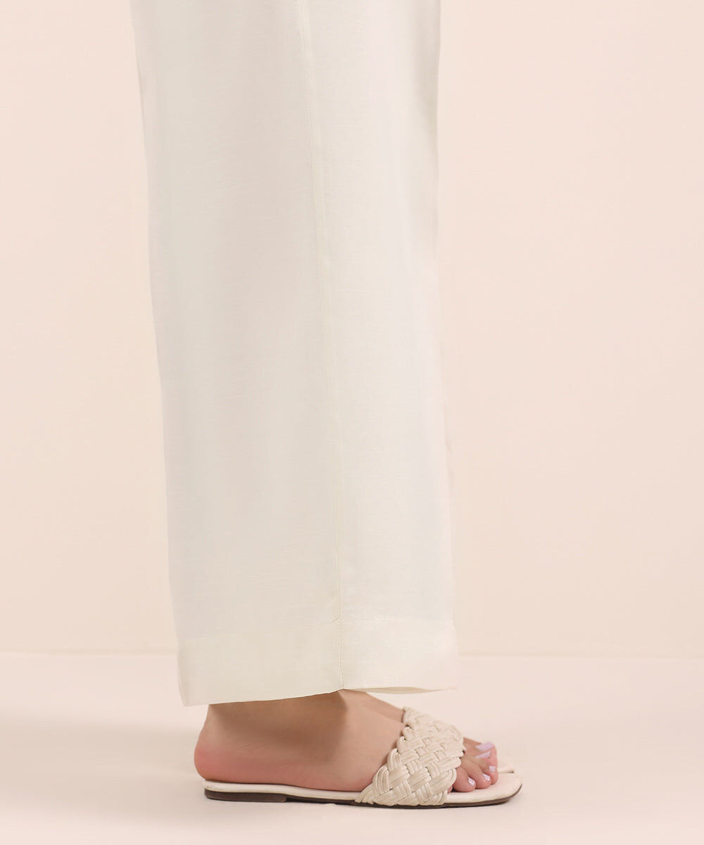 Woman - Off White Raw Silk Culottes