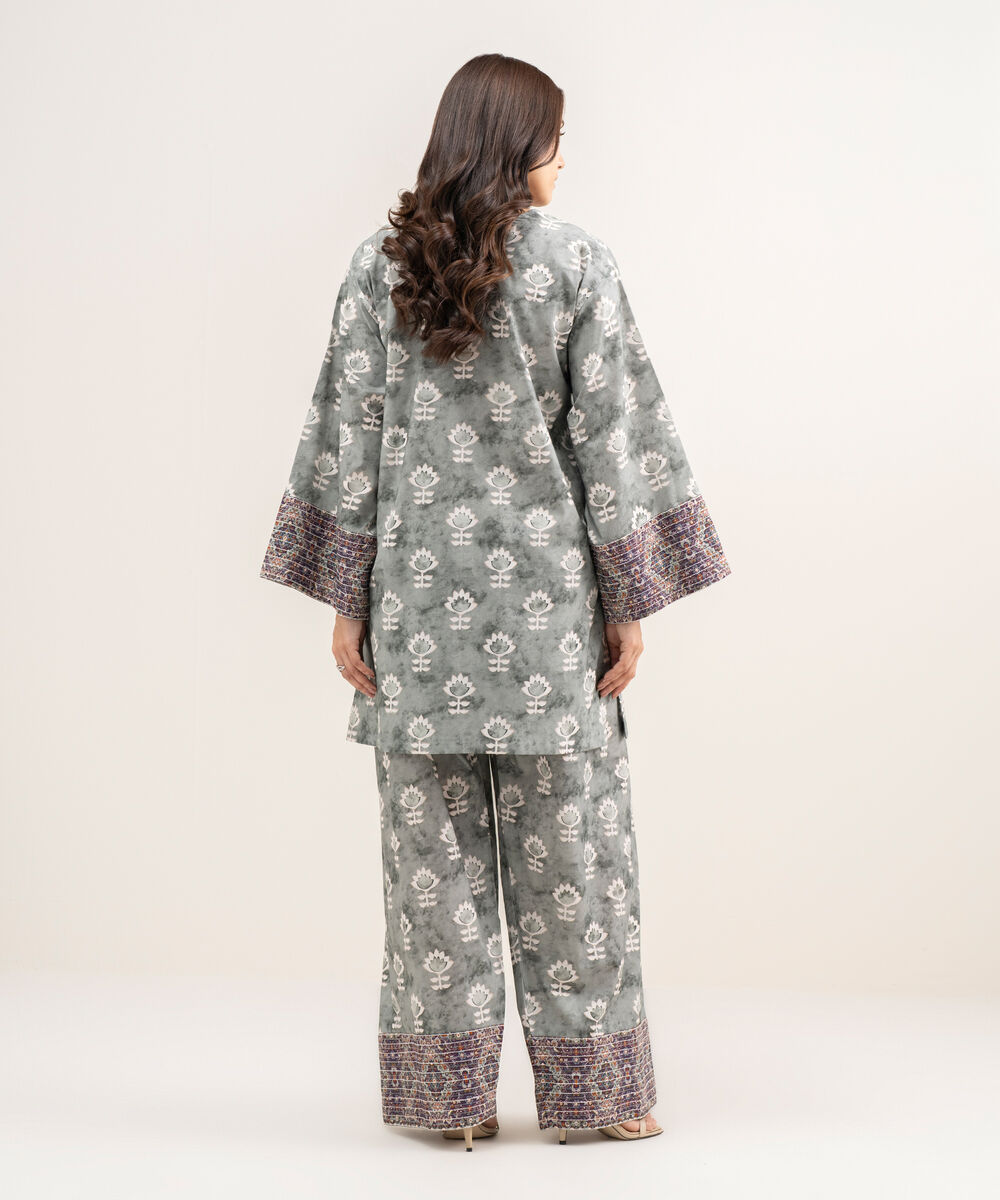 Women's Unstitched Lawn Printed Grey 2 Piece Suit