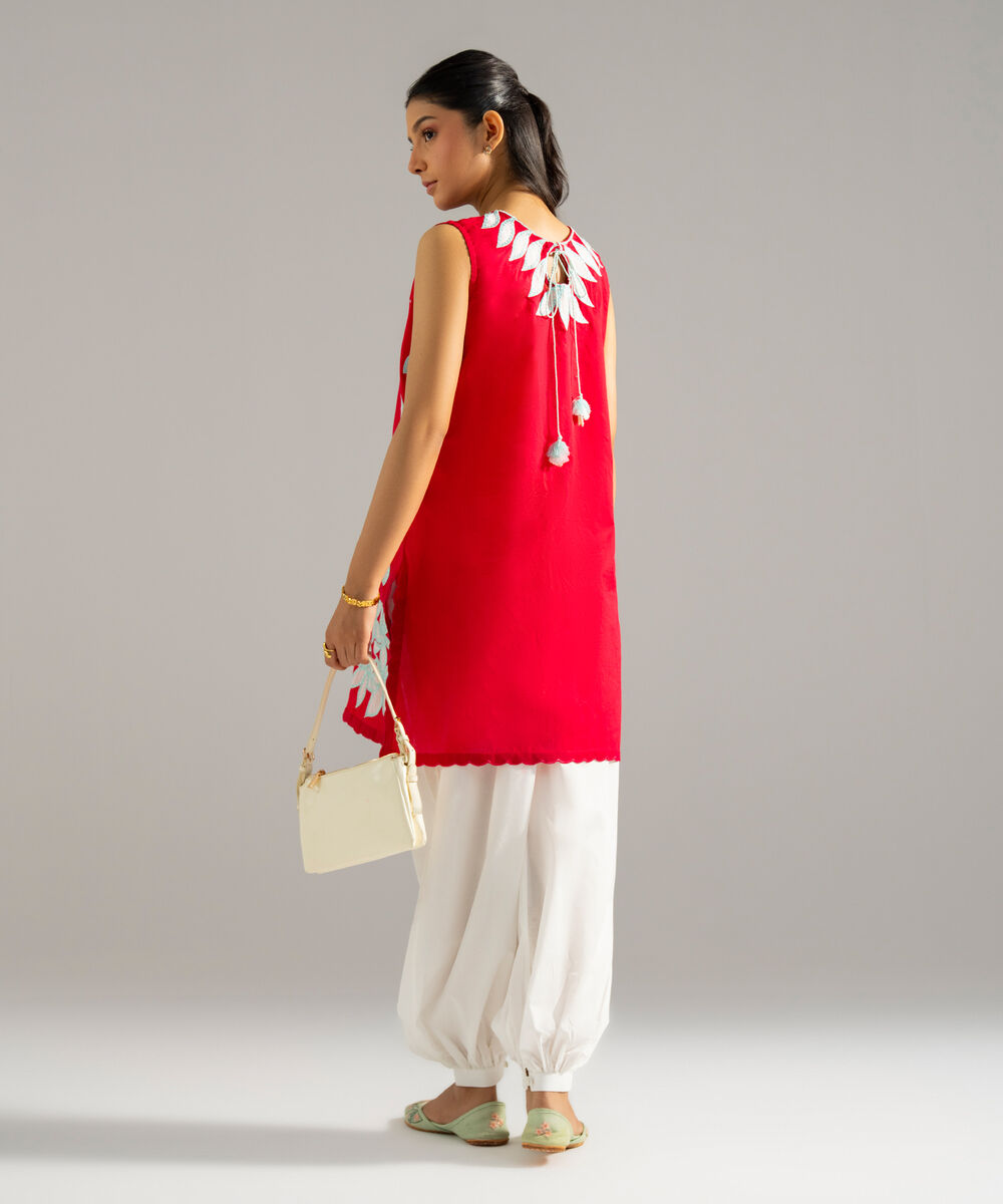 Women's RTW Lawn Solid Embroidered Red 2 Piece Suit
