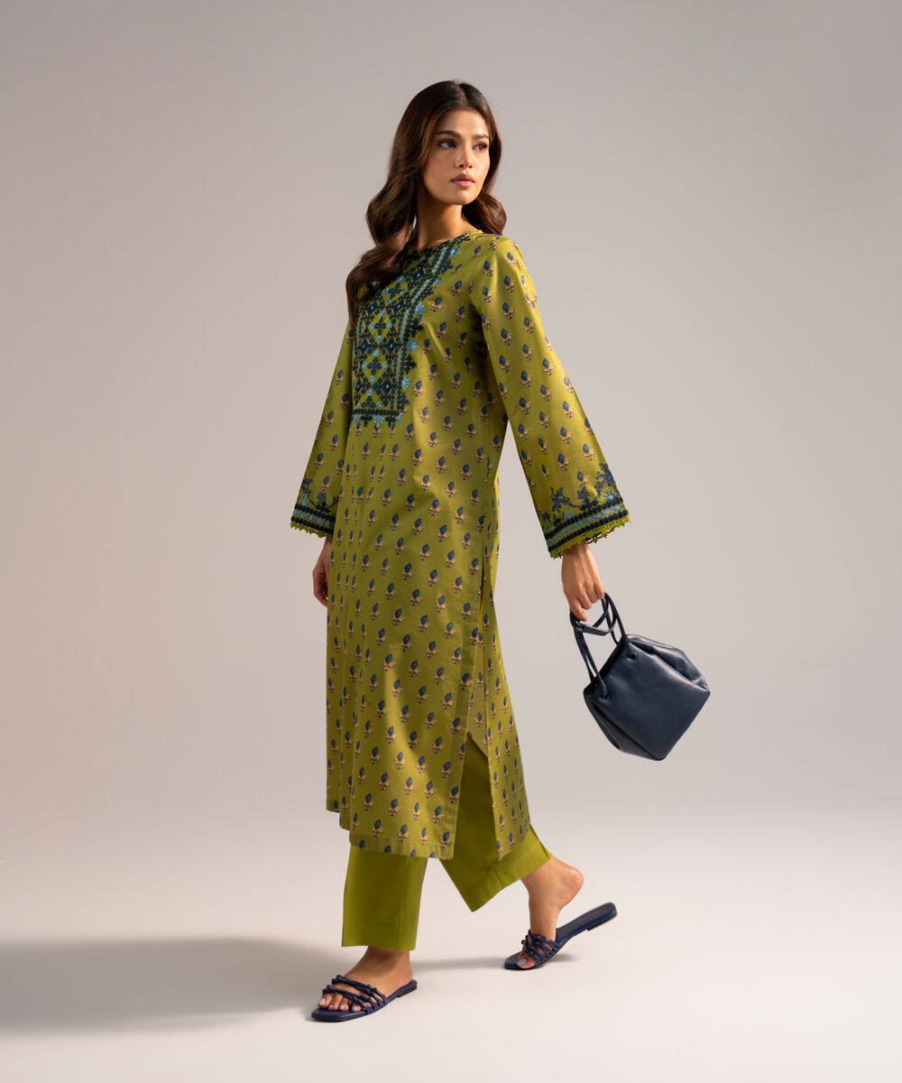 Women's RTW Zari Lawn Embroidered Green 2 Piece Suit