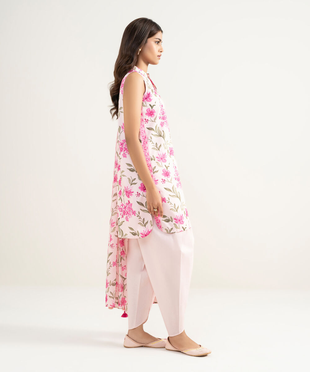 Women's Unstitched Lawn Printed Pink 3 Piece Suit