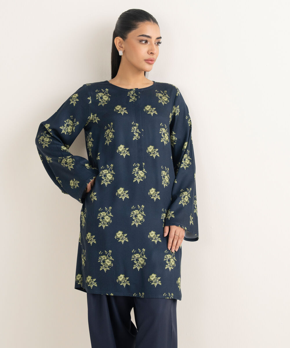 Women's RTW Bedford Printed Blue Straight Shirt