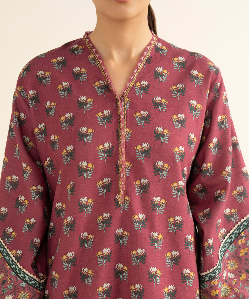 Women's Unstitched Light Khaddar Embroidered Red 3 Piece Suit