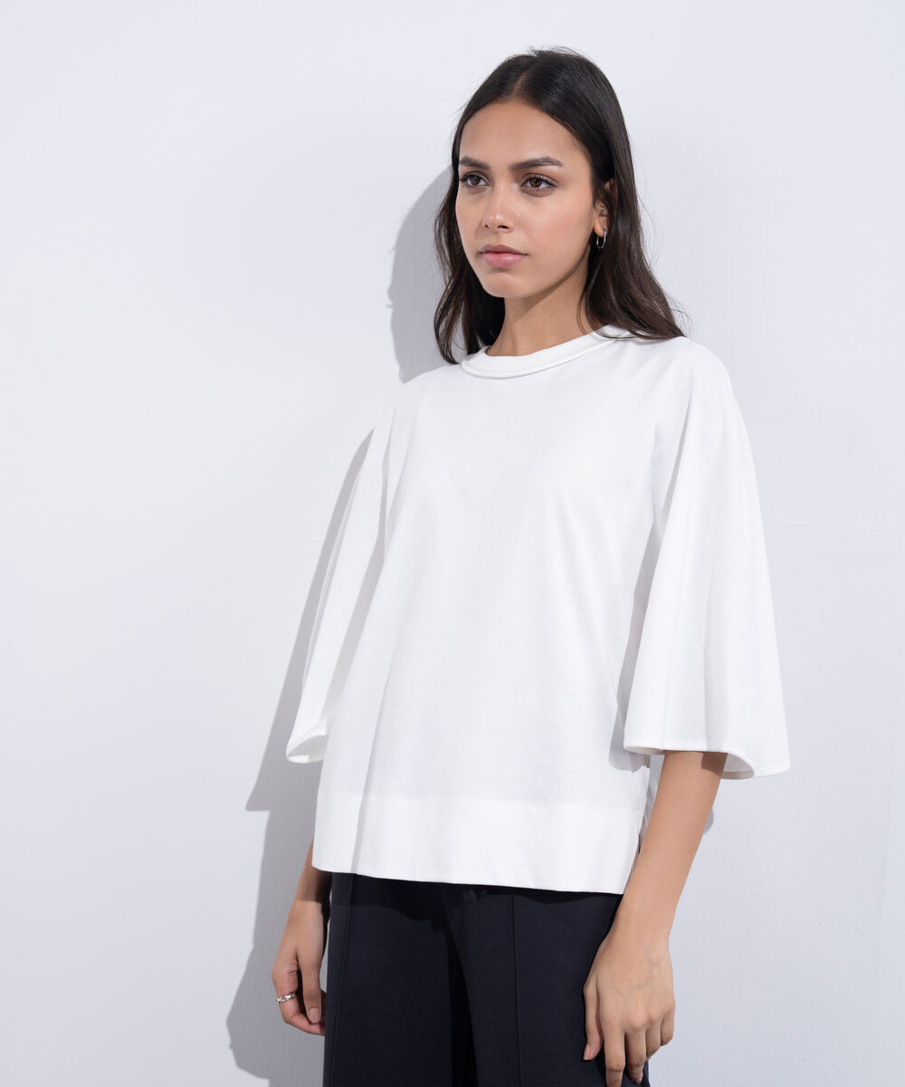 Women's Western Wear White Kimono Sleeved T-Shirt