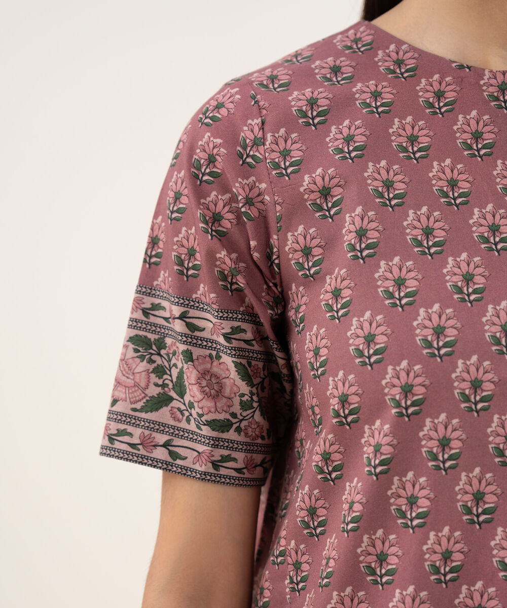 Women's Unstitched Lawn Printed Pink 3 Piece Suit