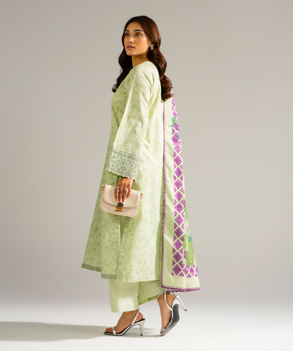 Women's RTW Zari Lawn Embroidered Green 3 Piece Suit