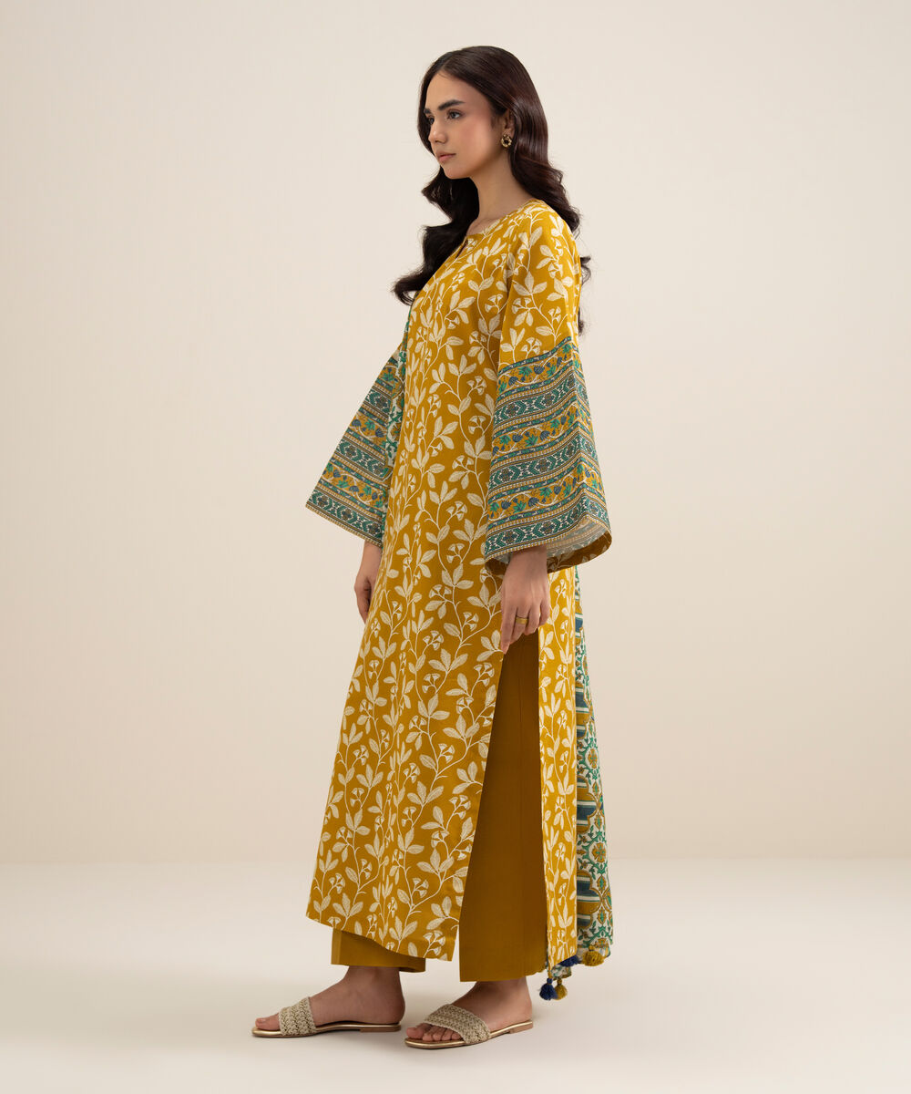 Women's Unstitched Lawn Printed Yellow 3 Piece Suit