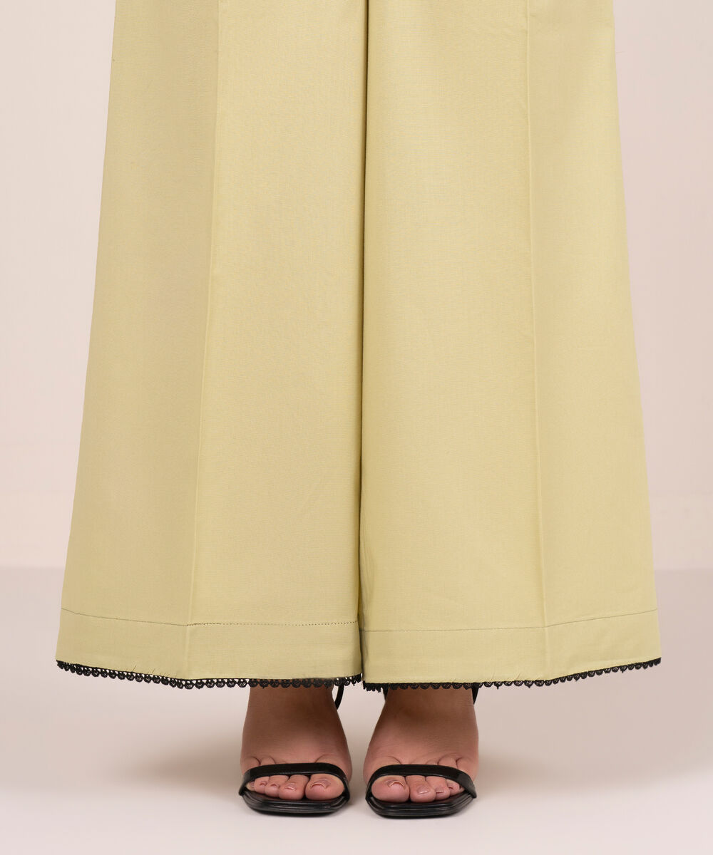 Women's RTW Cambric Solid Green Flared Pants