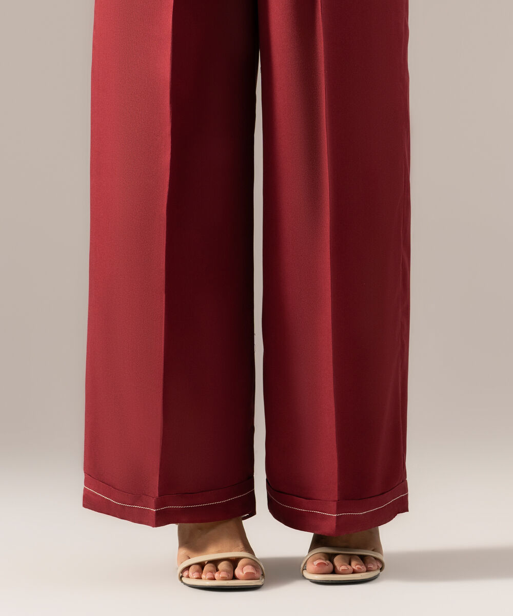 Women's RTW Solid Maroon Bedford Flared Pants