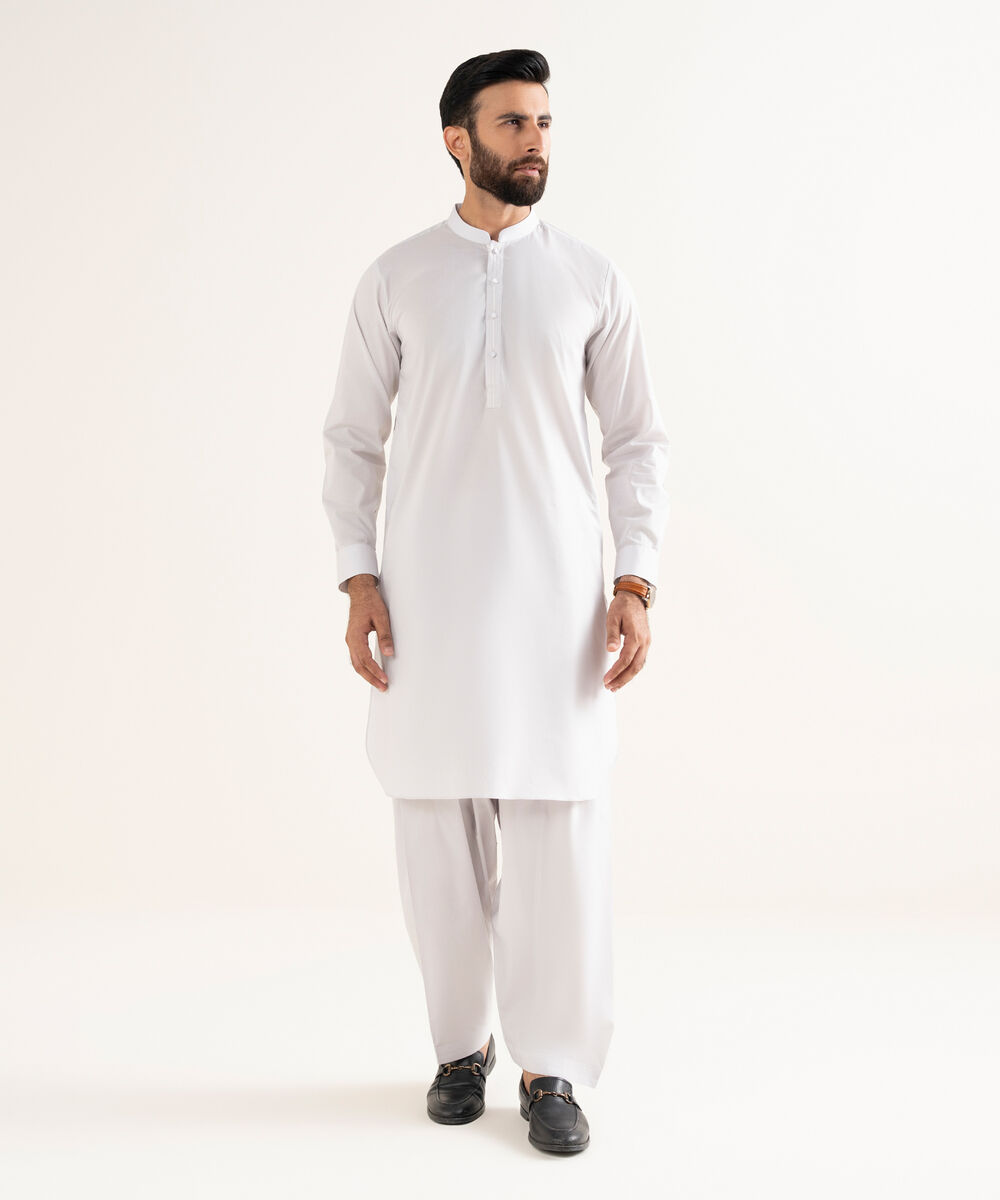 Men's Latha Plain White Kurta Shalwar