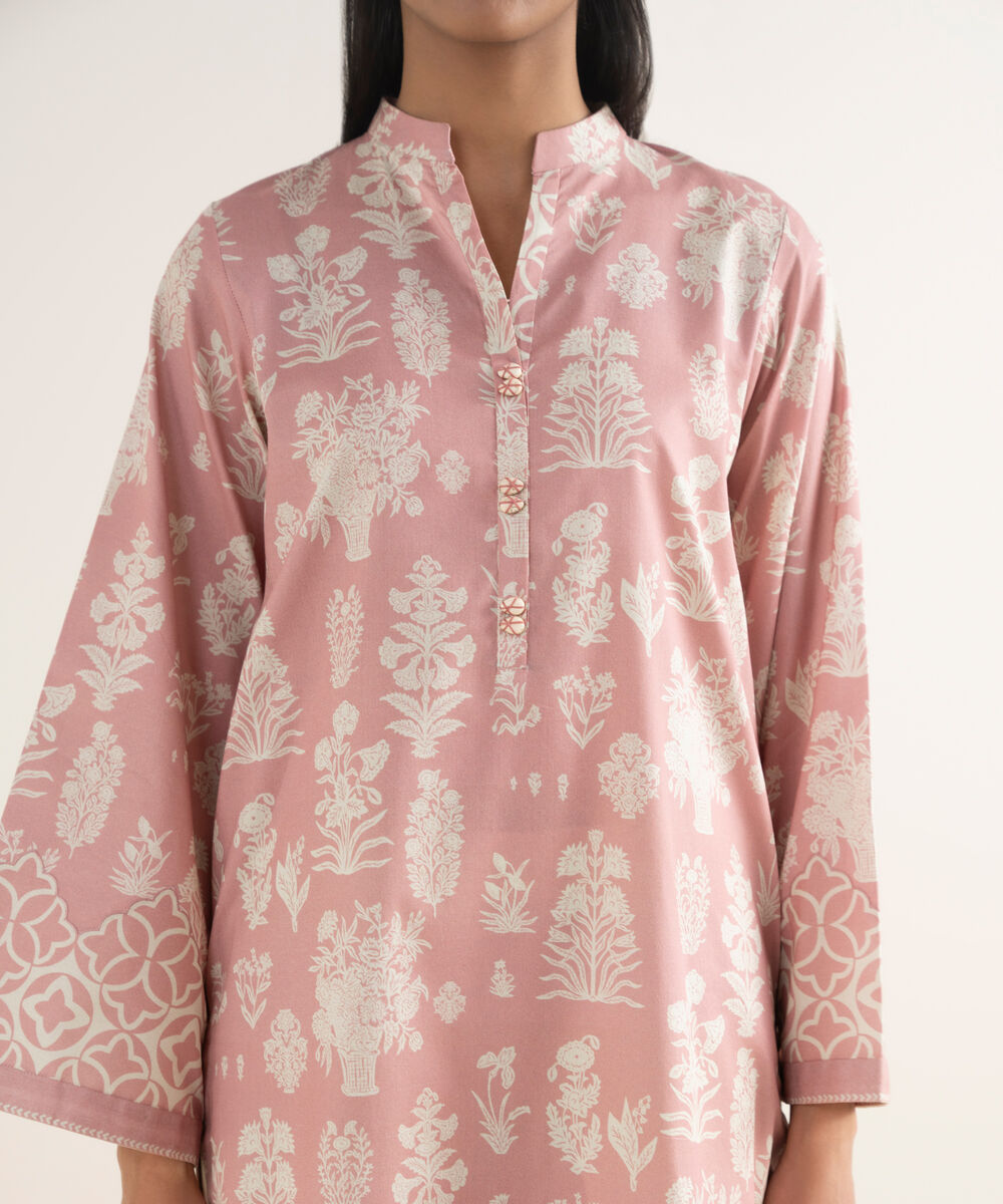 Women's Unstitched Lawn Printed Pink 2 Piece Suit