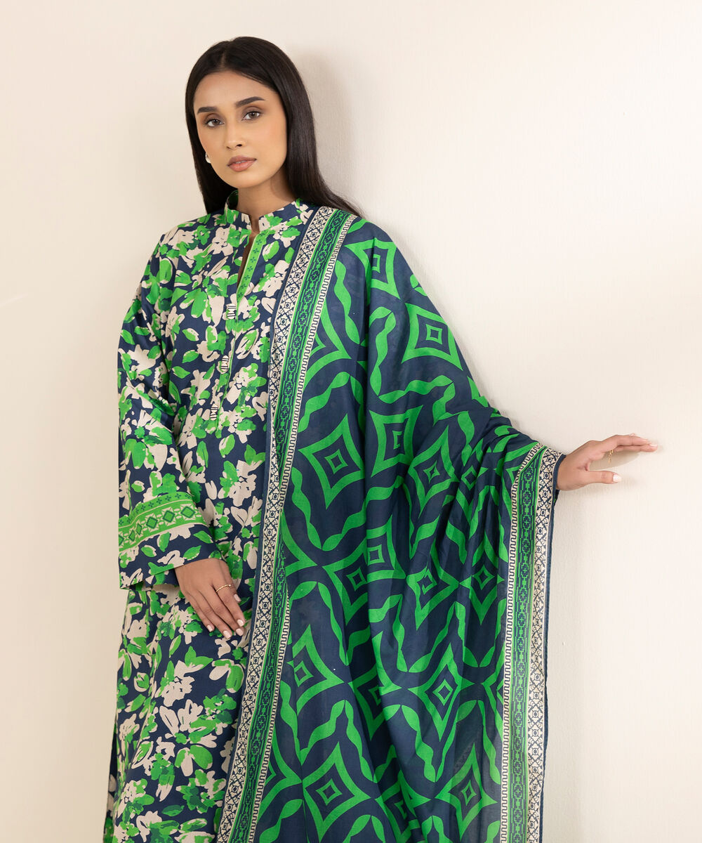 Women's Unstitched Lawn Printed Green 2 Piece Suit