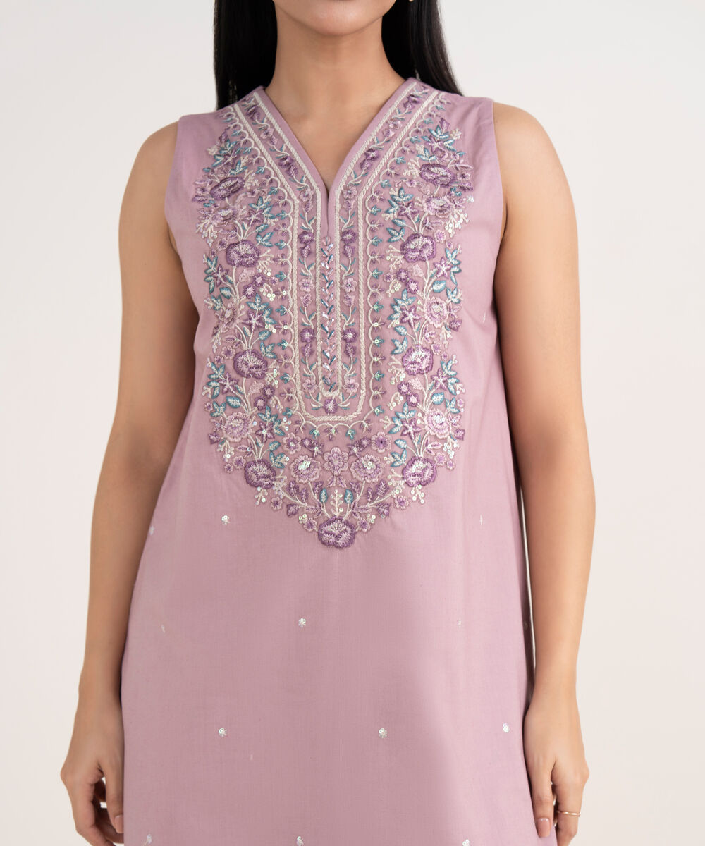 Women's Unstitched Cotton Viscose Embroidered Purple 3 Piece Suit