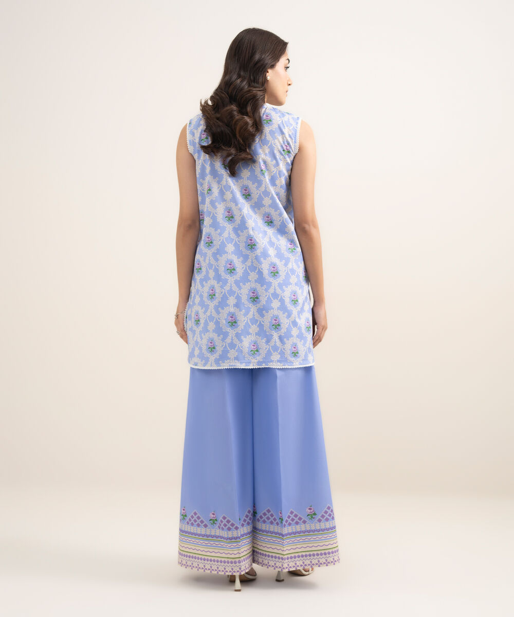 Women's RTW Lawn Printed Blue Straight Shirt