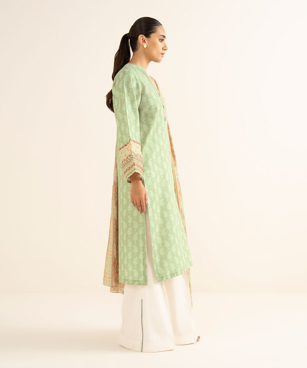 Women's Unstitched Light Khaddar Embroidered Green 2 Piece Suit
