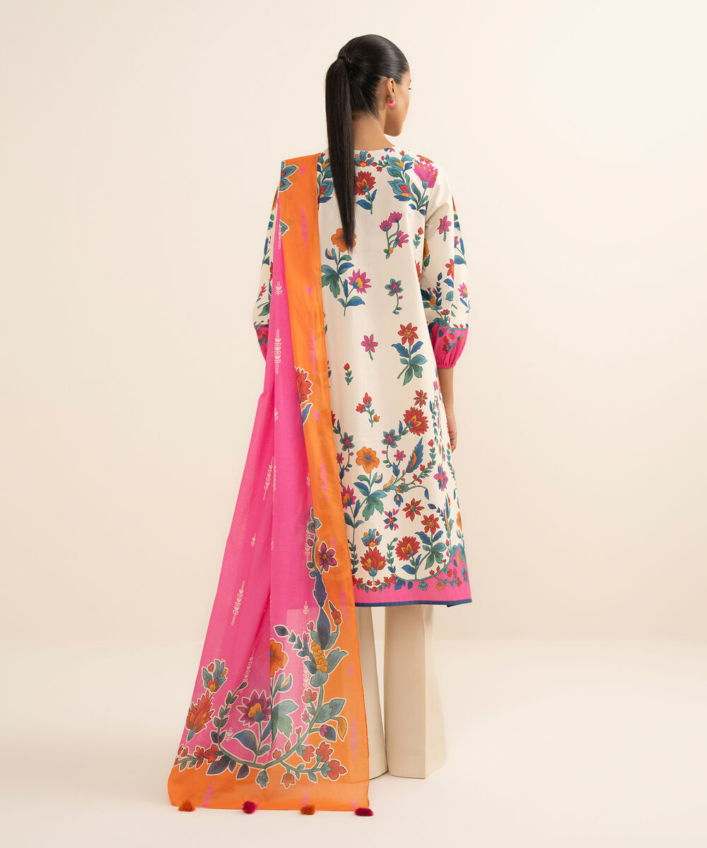 Women's Unstitched Cotton Printed Multi 3 Piece Suit