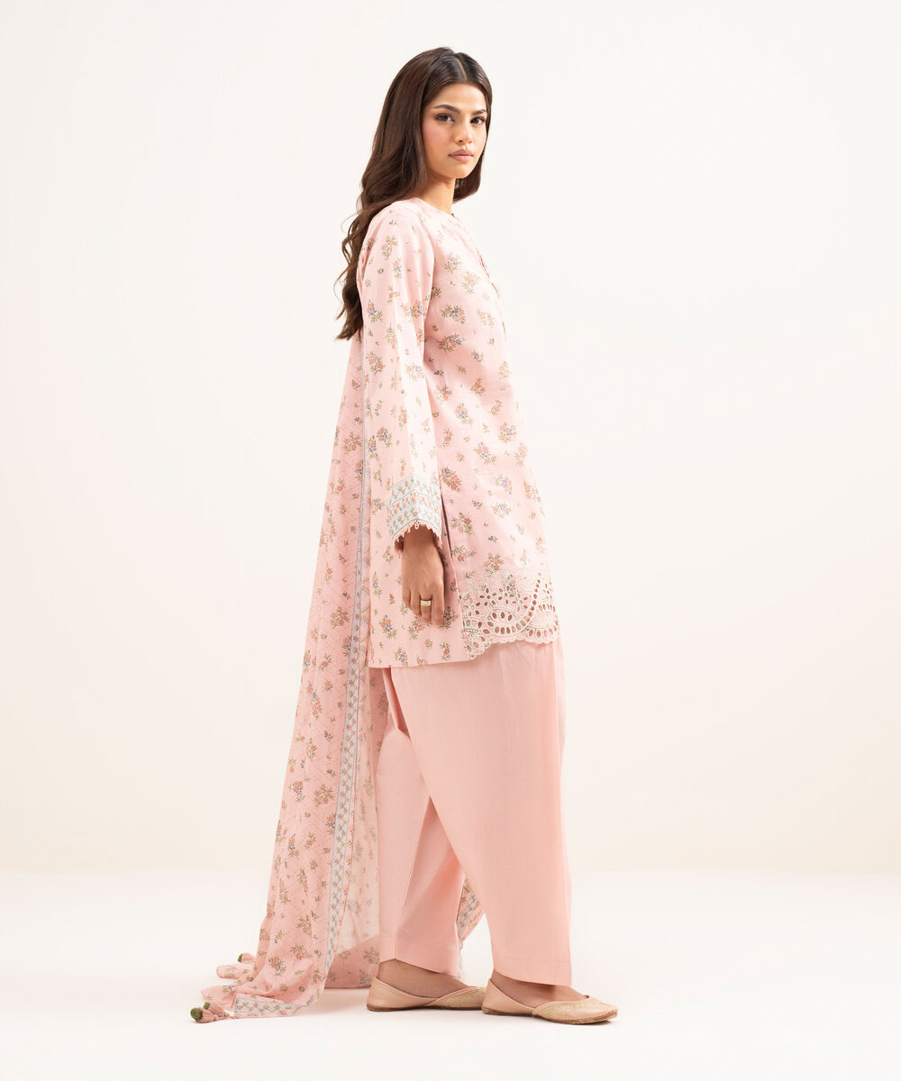 Women's Unstitched Lawn Embroidered Pink 3 Piece Suit