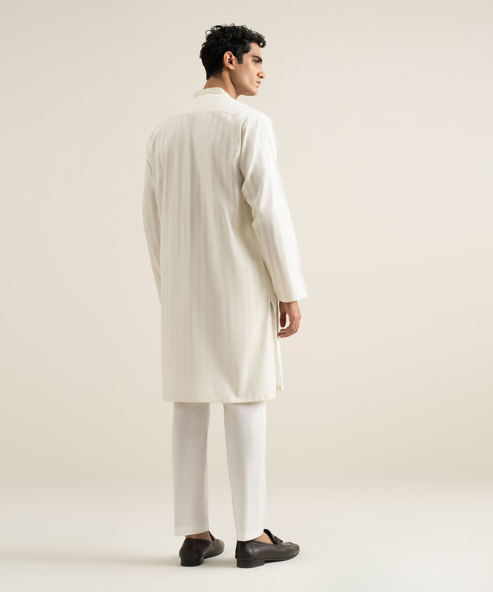 Men's light cream Leno Jacquard Kurta