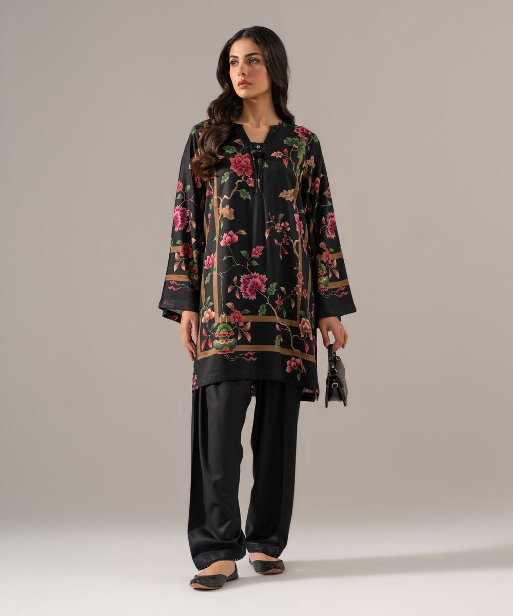 Women's RTW Viscose Marina Printed Black Straight Shirt