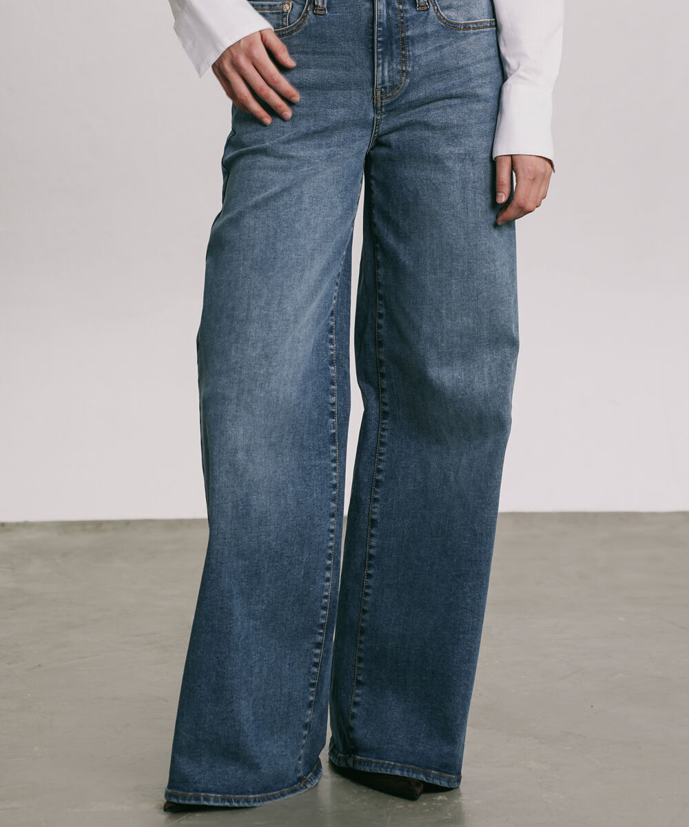 Women's Western Wear Blue High Rise Wide Leg Jeans