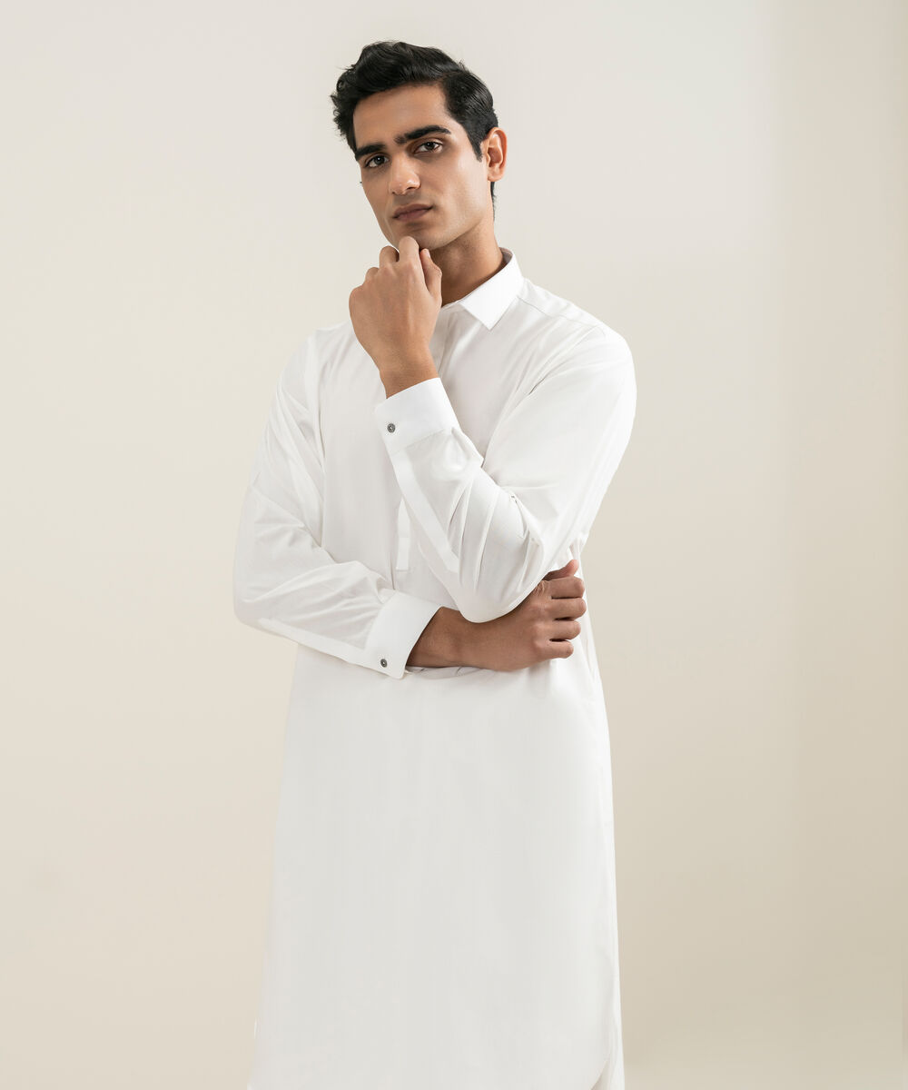Men's Stitched Off White Kameez Shalwar