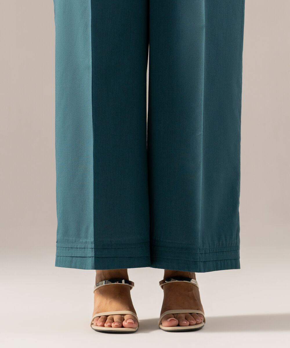 Women's RTW Solid Teal Cotton Viscose Culottes