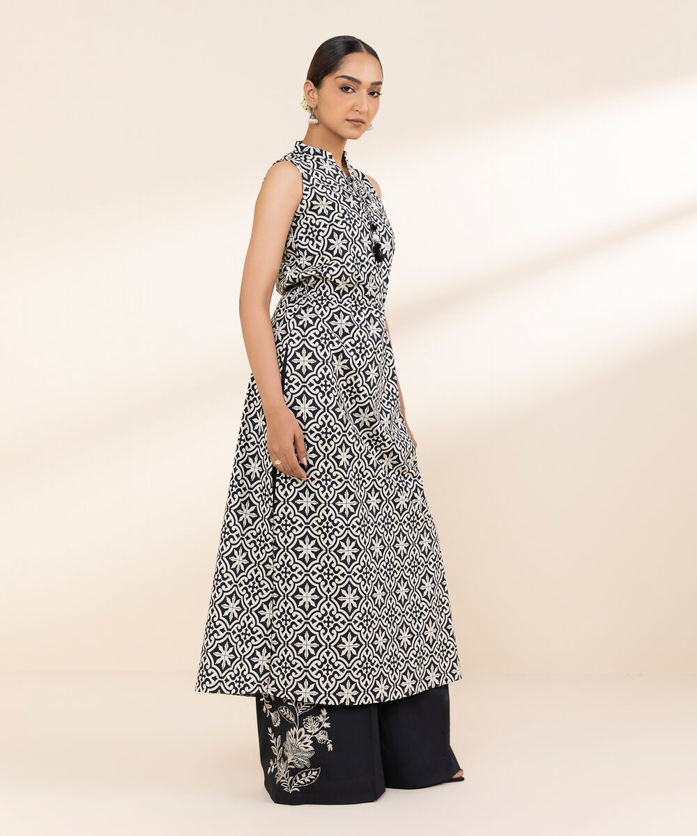 Women's Unstitched Lawn Embroidered Black 2 Piece Suit