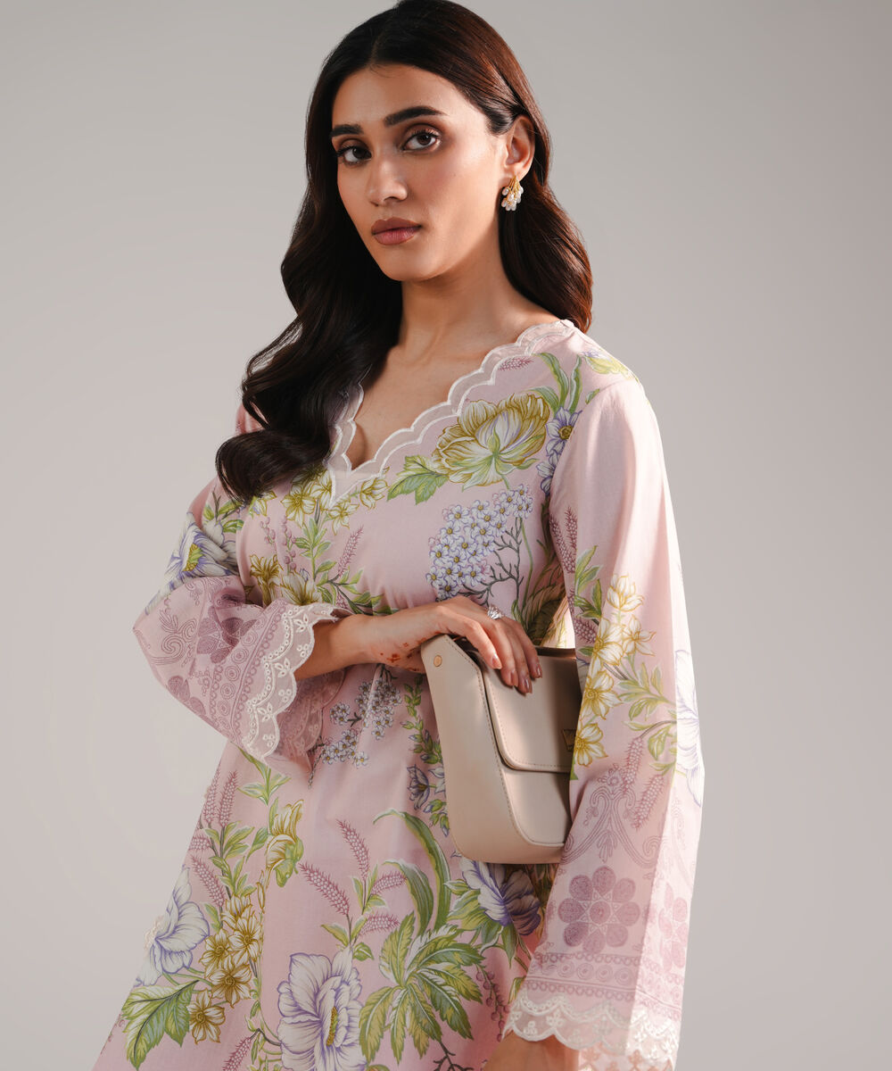 Women's RTW Lawn Embroidered Pink Straight Shirt
