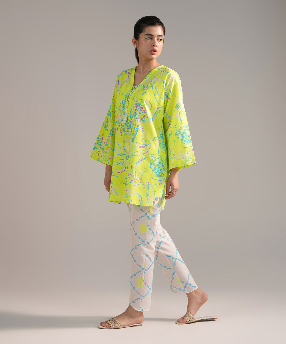 Women's RTW Dobby Printed Neon Green 2 Piece Suit