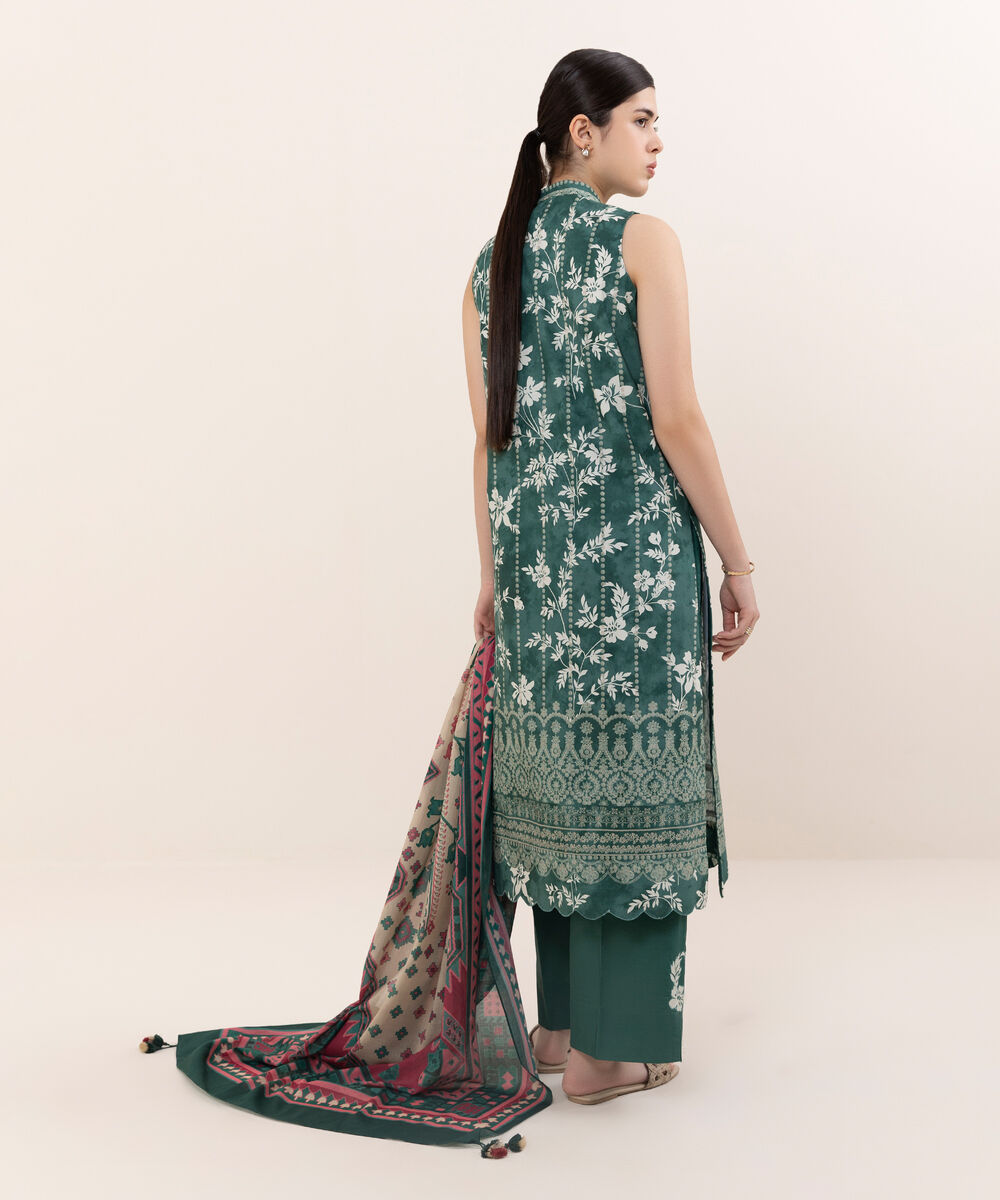 Women's Unstitched Cotton Printed Multi Three Piece Suit