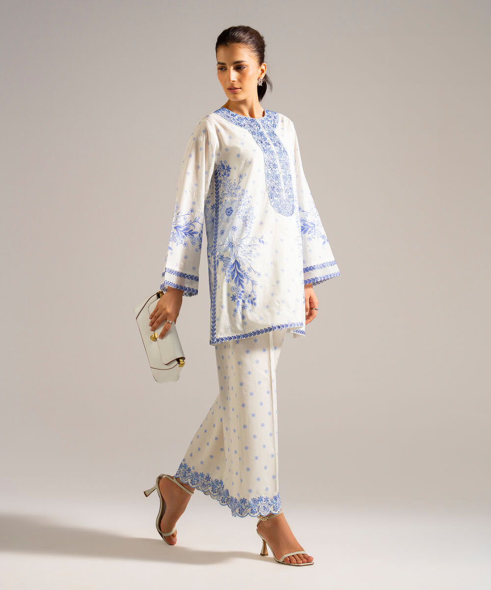 Women's RTW Lawn Embroidered Off White 2 Piece Suit