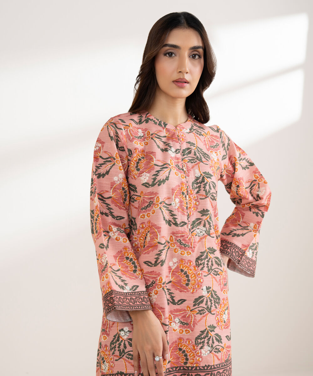 Women's RTW Khaddar Embroidered Straight Mauve Shirt