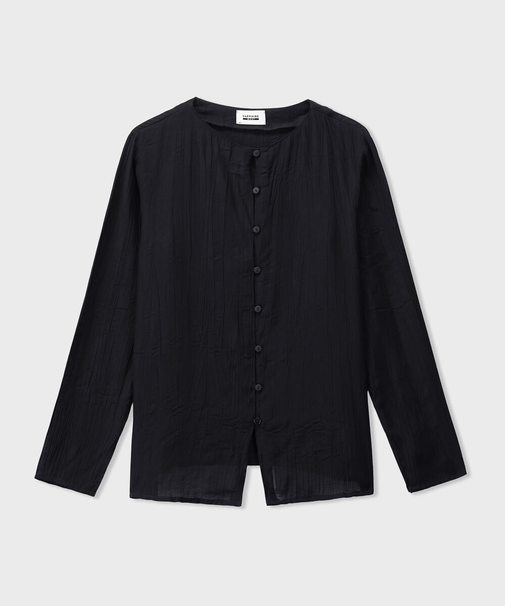 Women's Western Wear Black Regular-Fit Textured Top