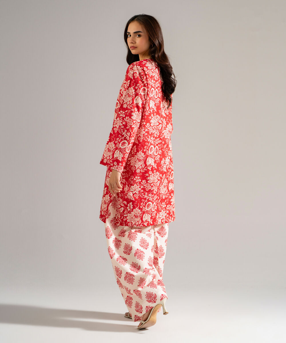 Women's RTW Lawn Printed Red Straight Shirt
