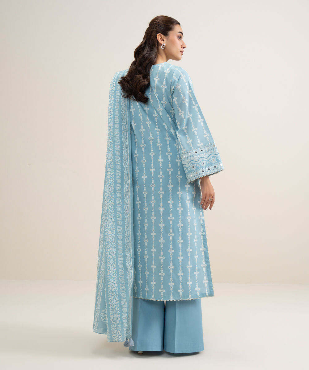 Women's Unstitched Lawn Embroidered Ice Blue 3 Piece Suit