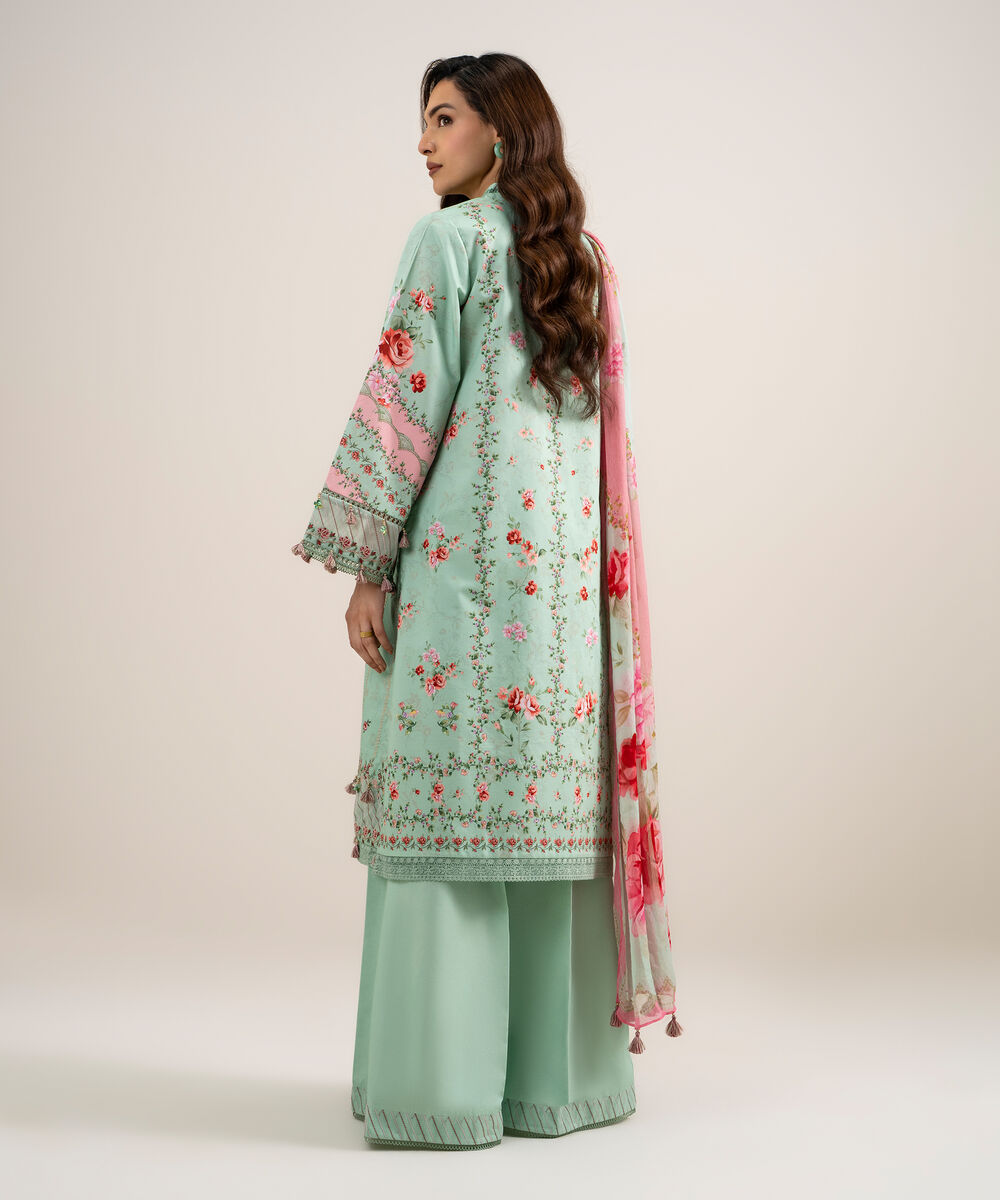 Women's Unstitched Lawn Embroidered Green