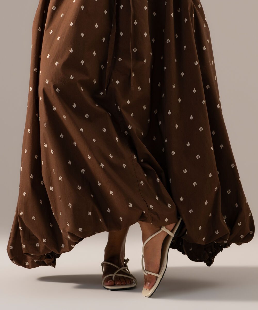 Women's RTW Poplin Printed Brown Skirt
