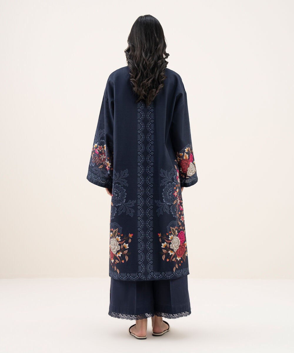 Women's RTW Khaddar Printed A-Line Blue Shirt