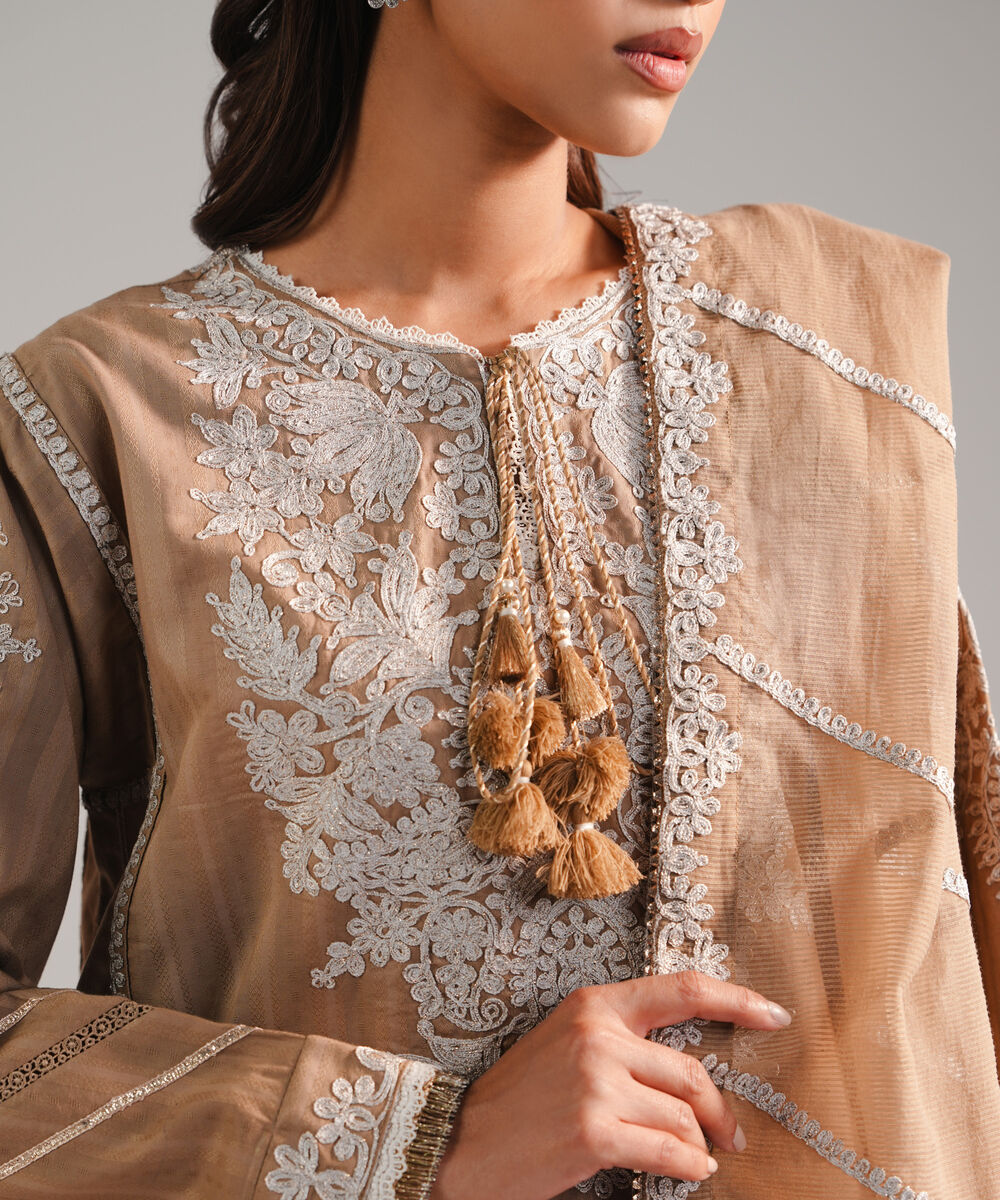 Women's RTW Leno Kara Embroidered Brown 3 Piece Suit