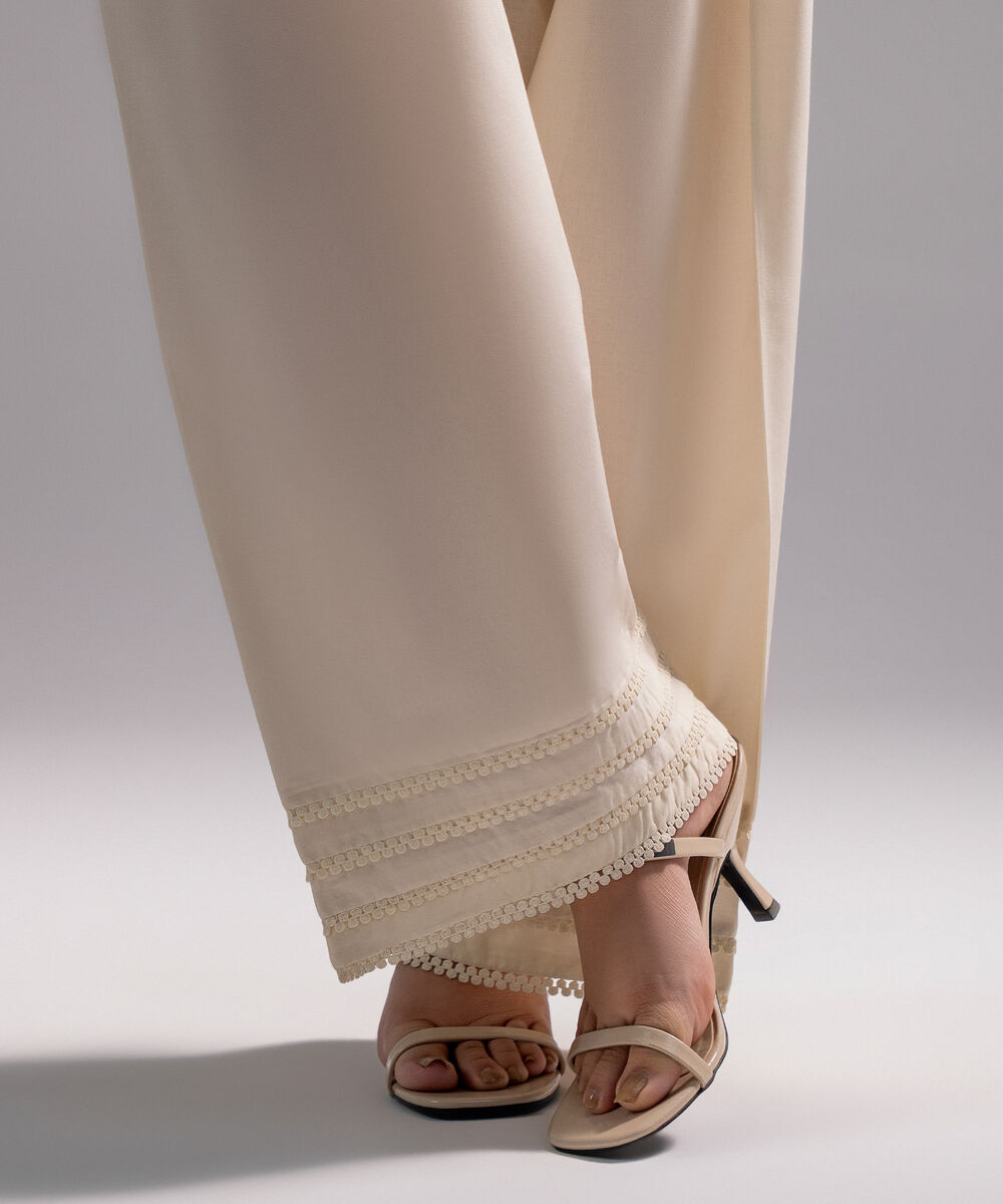 Women's RTW Cambric Solid Off White Farshi Shalwar