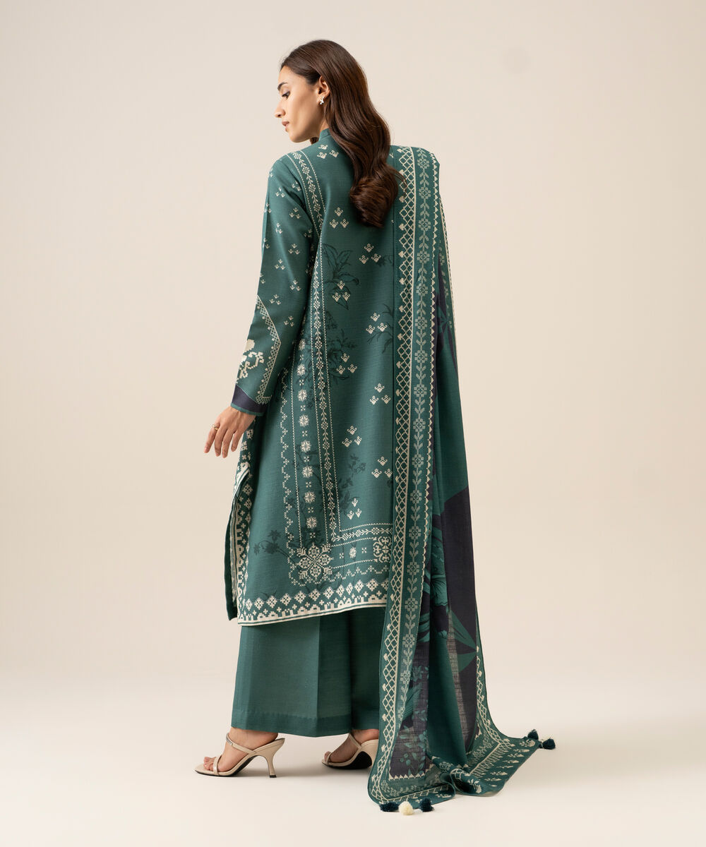 Women's Unstitched Premium Khaddar Printed Green 3 Piece Suit