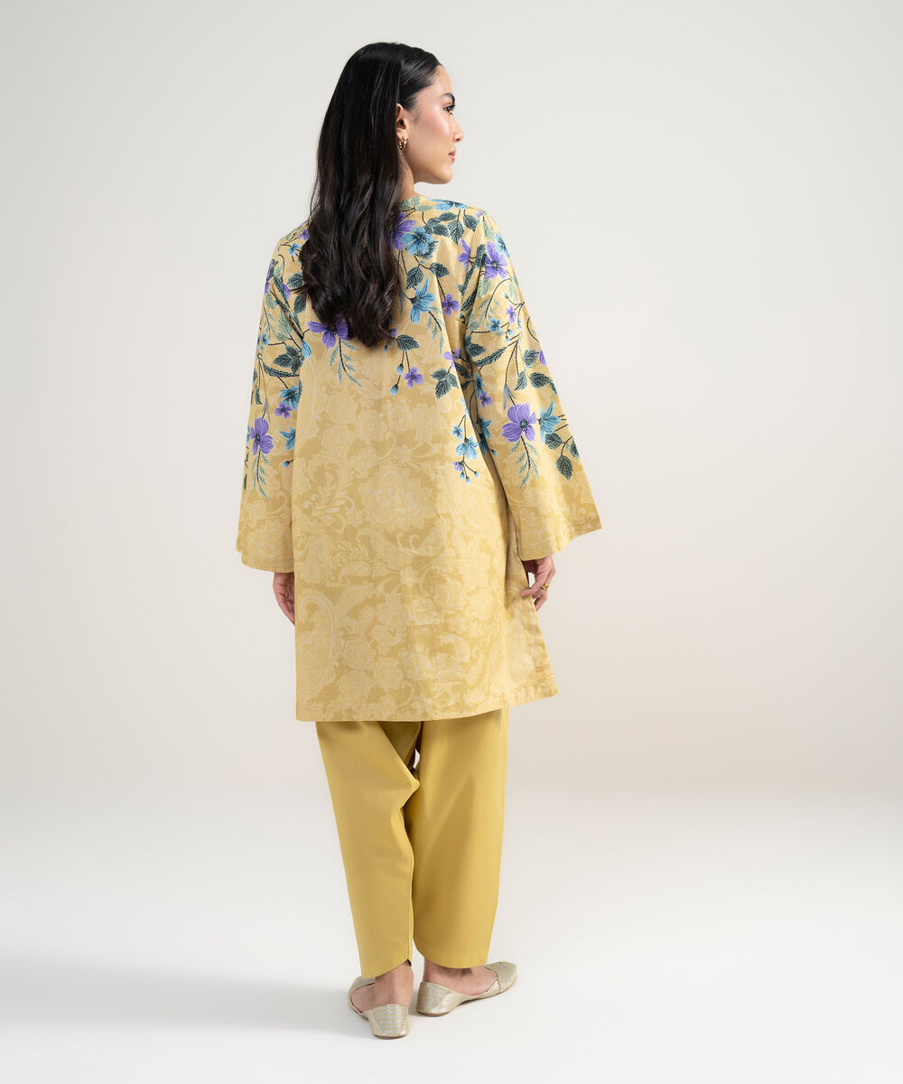 Women's RTW Cambric Printed Yellow Straight Shirt