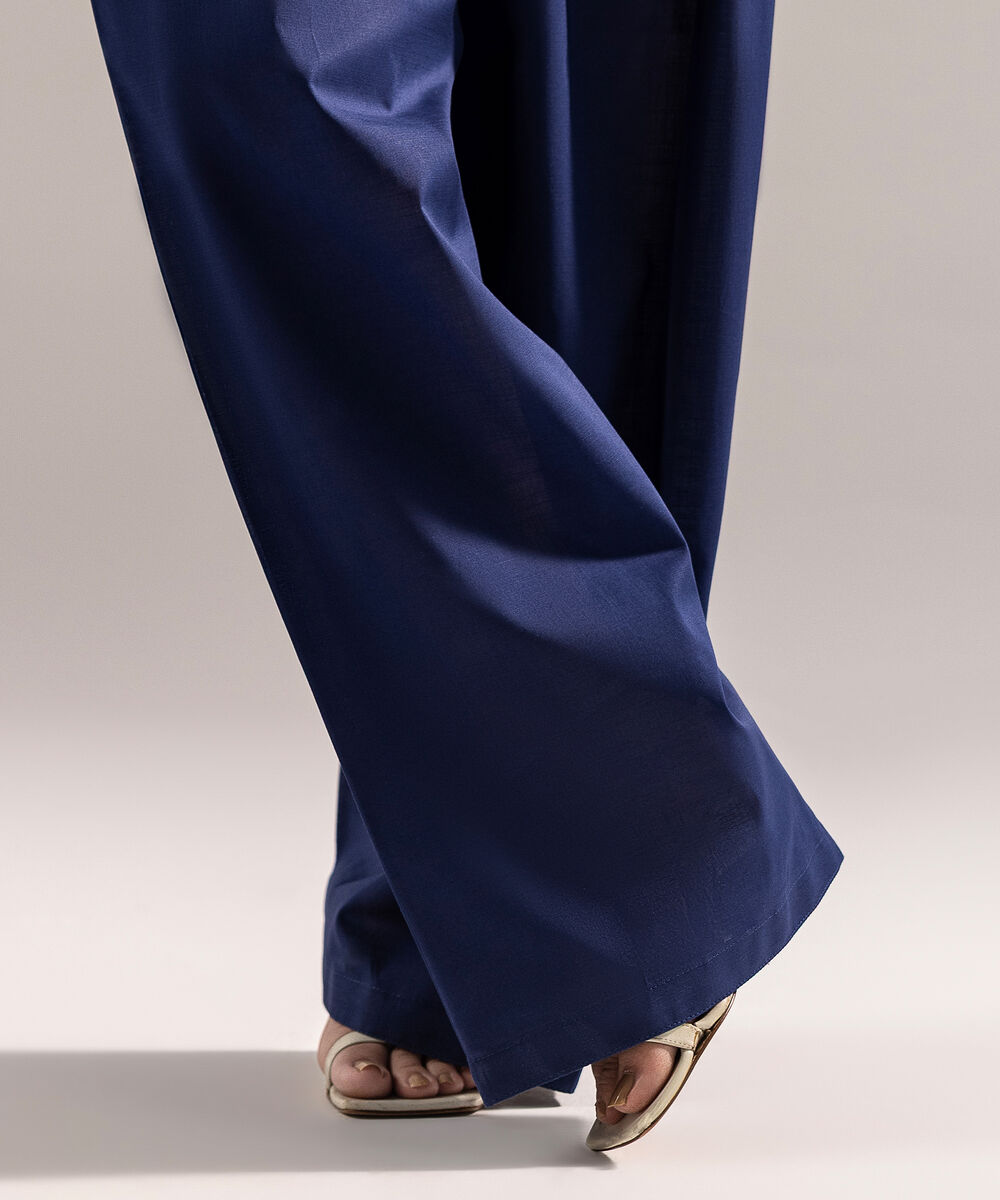 Women's RTW Crosshatch Solid Dark Blue Farshi Shalwar