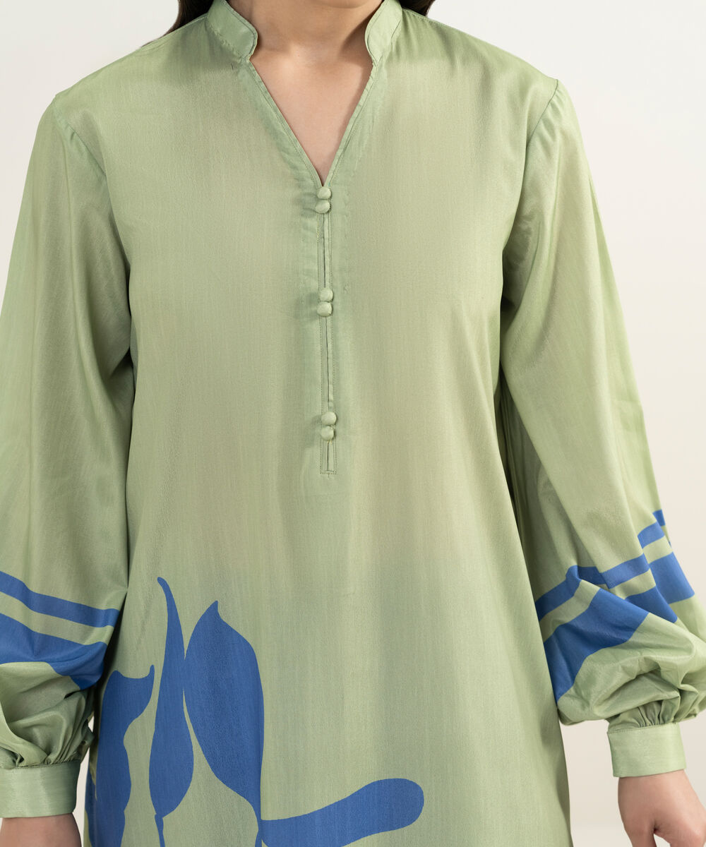 Women's RTW Blended Grip Silk Printed Blue 2 Piece Suit