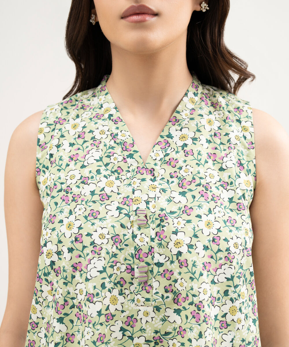 Women's Unstitched Lawn Printed Green 2 Piece Suit