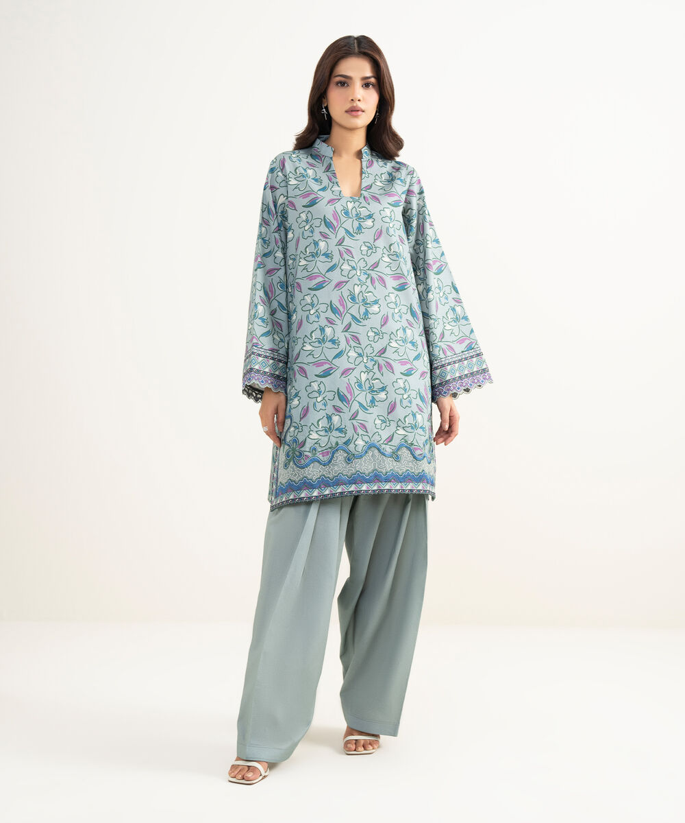 Women's Unstitched Lawn Embroidered Grey 2 Piece Suit